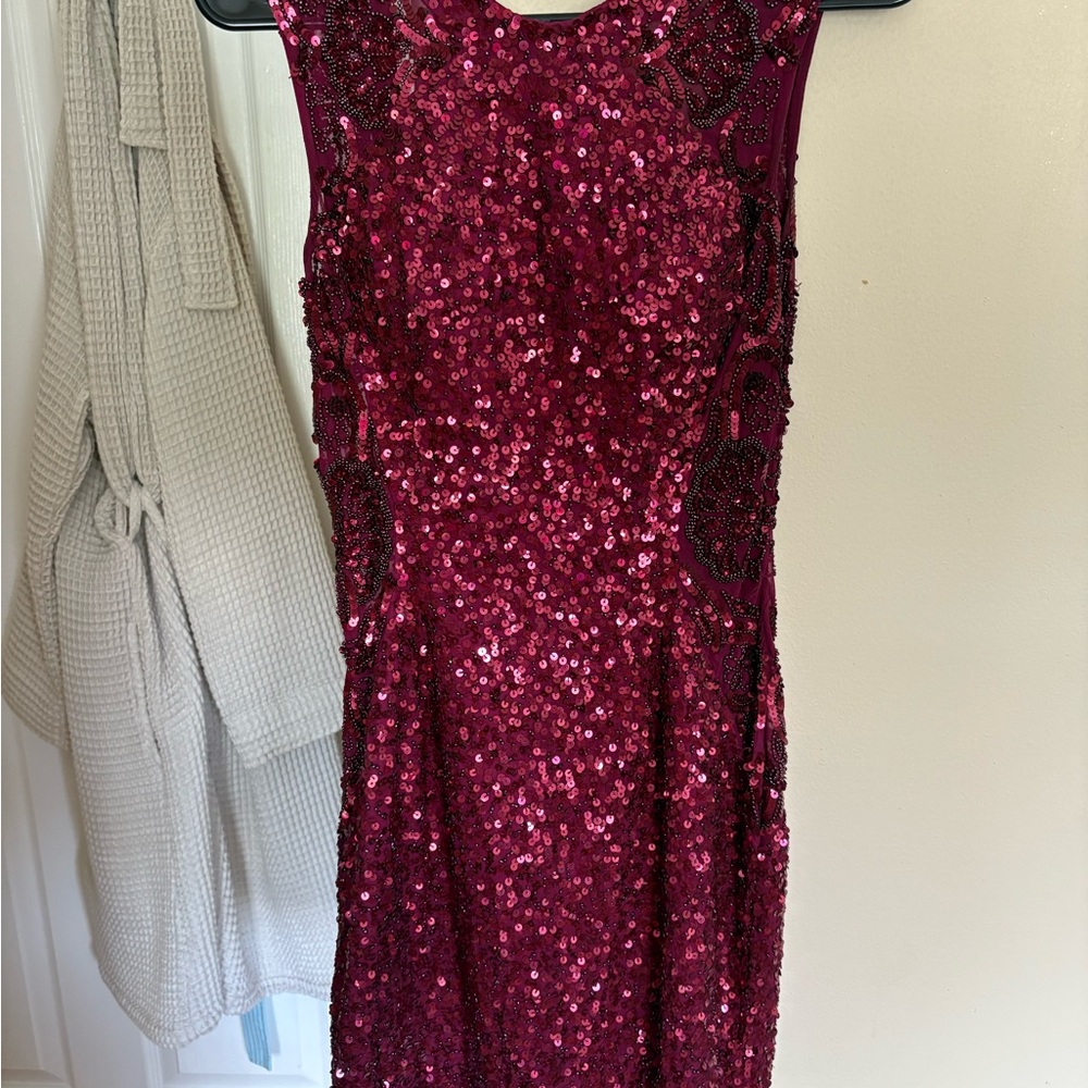 Elegant Sequin Burgundy Dress